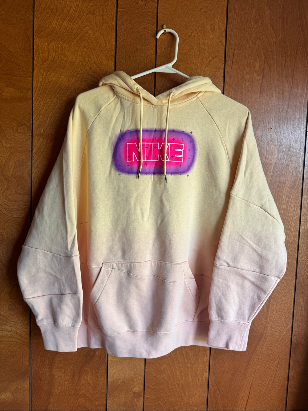 Very Rare Nike Hoodie, featuring a yellow-to-pink gradient fabric Size Large EUC
